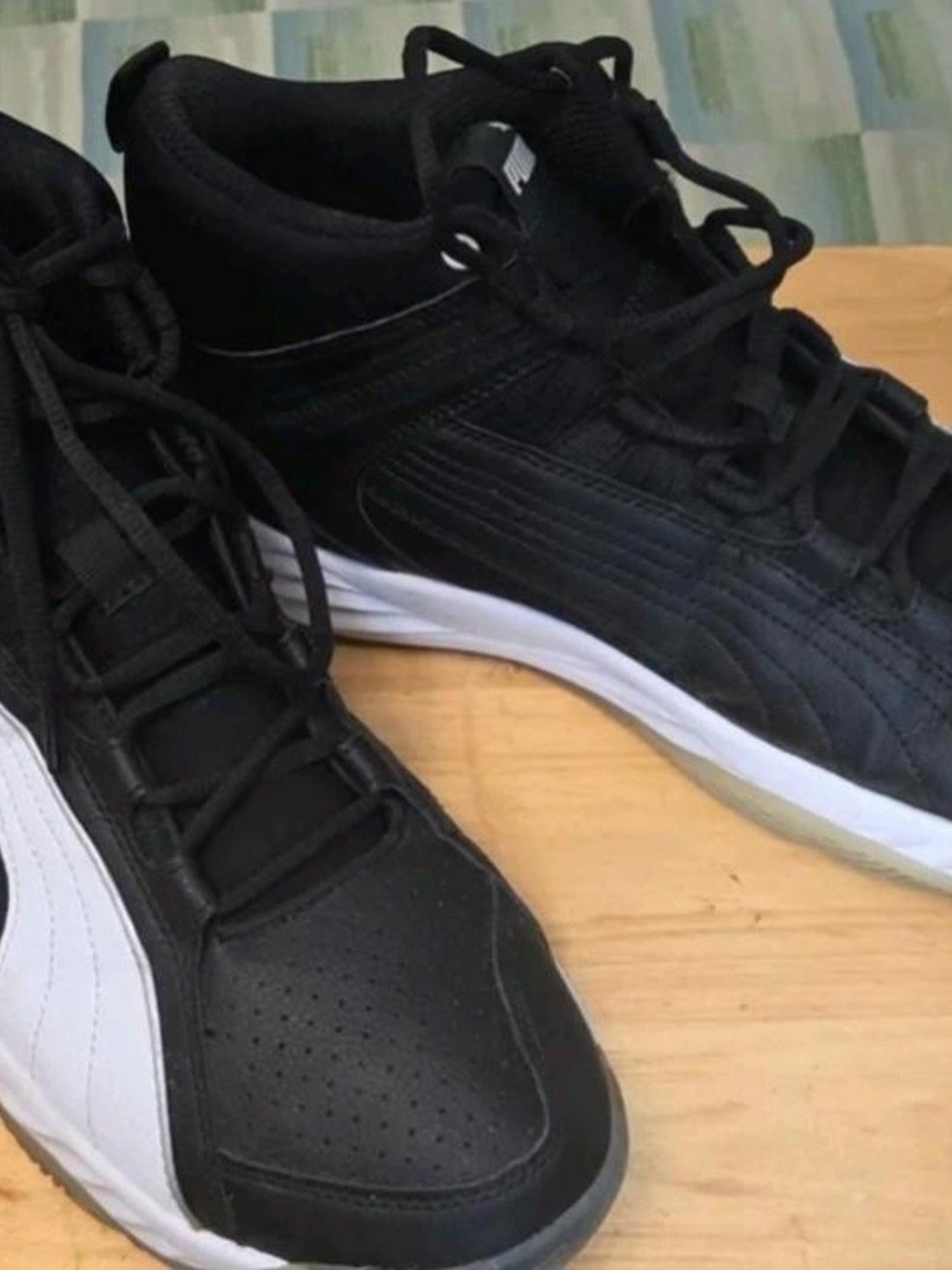 Men's Black And White Puma Future Evo High-Top Athletic Sneakers, Size 13